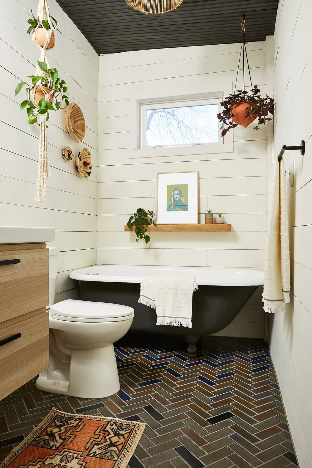 Herringbone Color Gradient Bathroom Floor