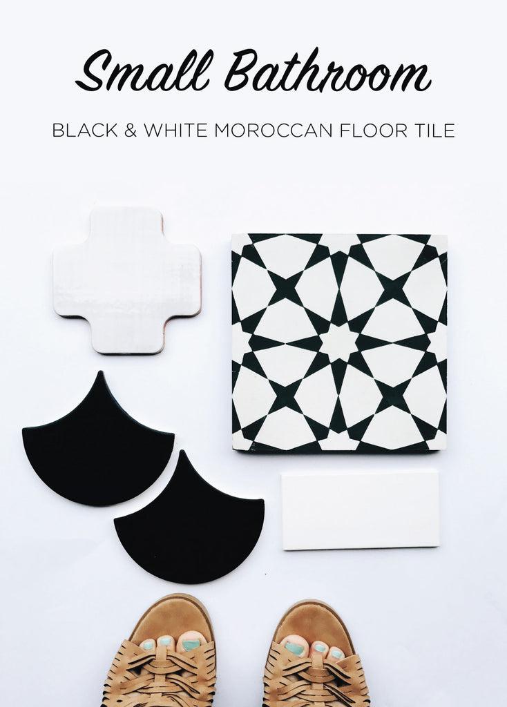 Small Bathroom Black & White Moroccan Floor Tile
