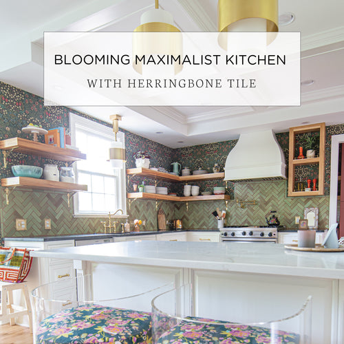 Blooming Maximalist Kitchen with Herringbone Tile