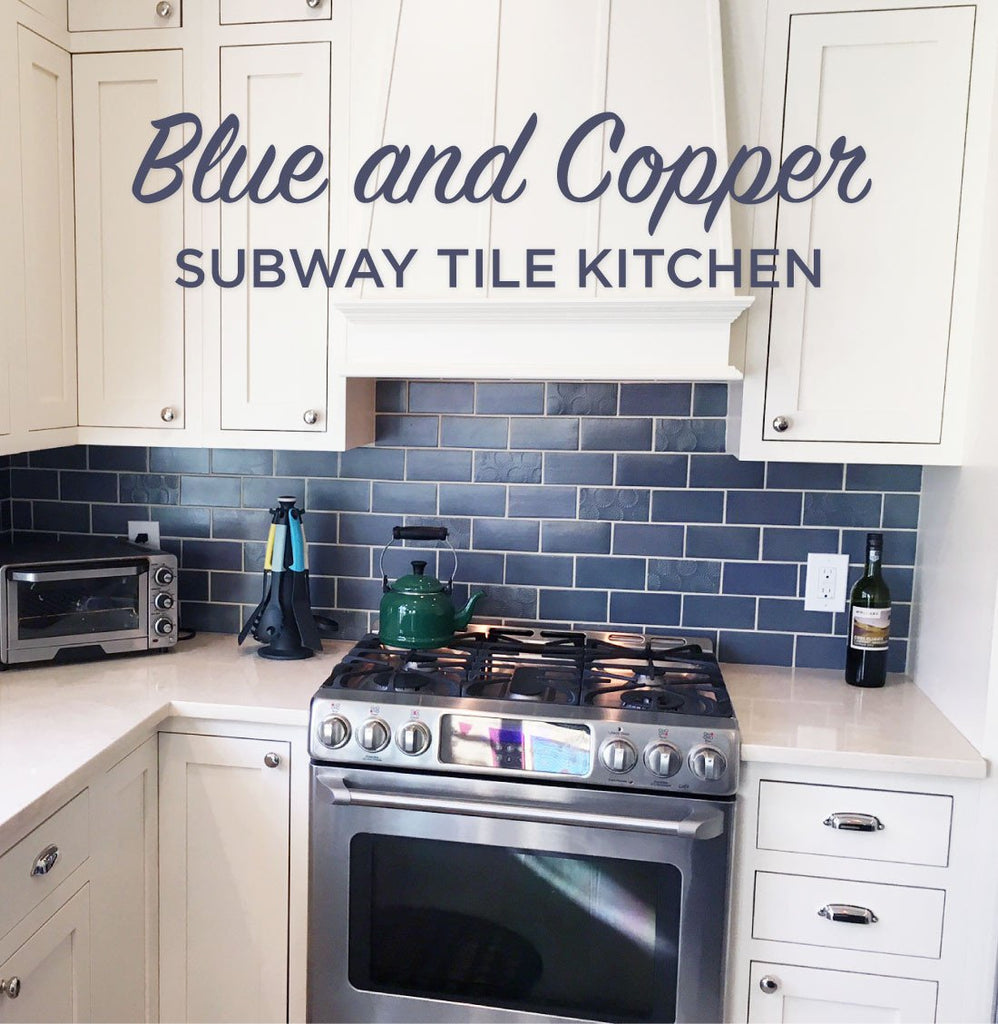 Blue and Copper Subway Tile Kitchen