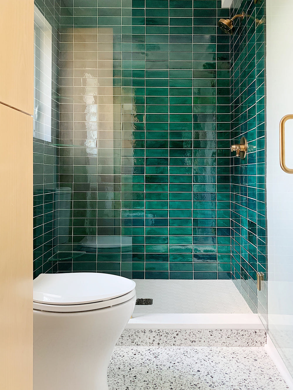 Emerald Green Stacked Subway Tile Shower