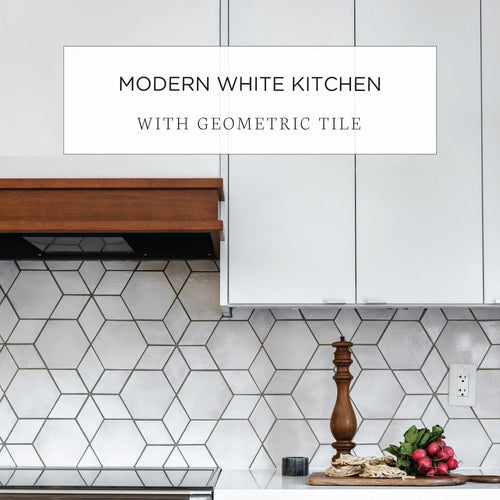 Modern White Kitchen with Geometric Tile