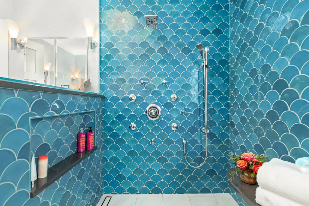 Caribbean Blue Fish Scale Tile  Aqua Moroccan Tiles – Mercury Mosaics