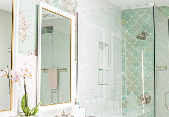 Light Teal Fish Scale Bathroom Tile