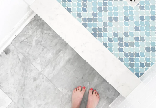 Light Blue Moroccan Fish Scales Shower Floor Tile