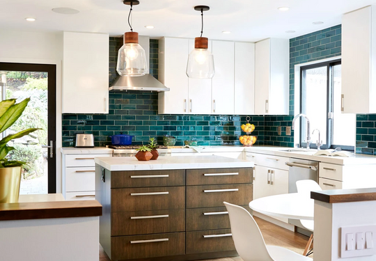Dark Teal Contemporary Kitchen Tile