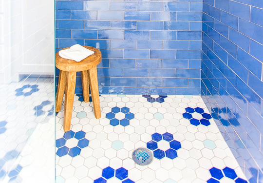 Blue and White Flower Pattern Floor Tile