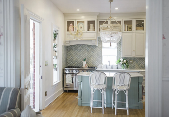 Blue Opal Herringbone Kitchen Backsplash