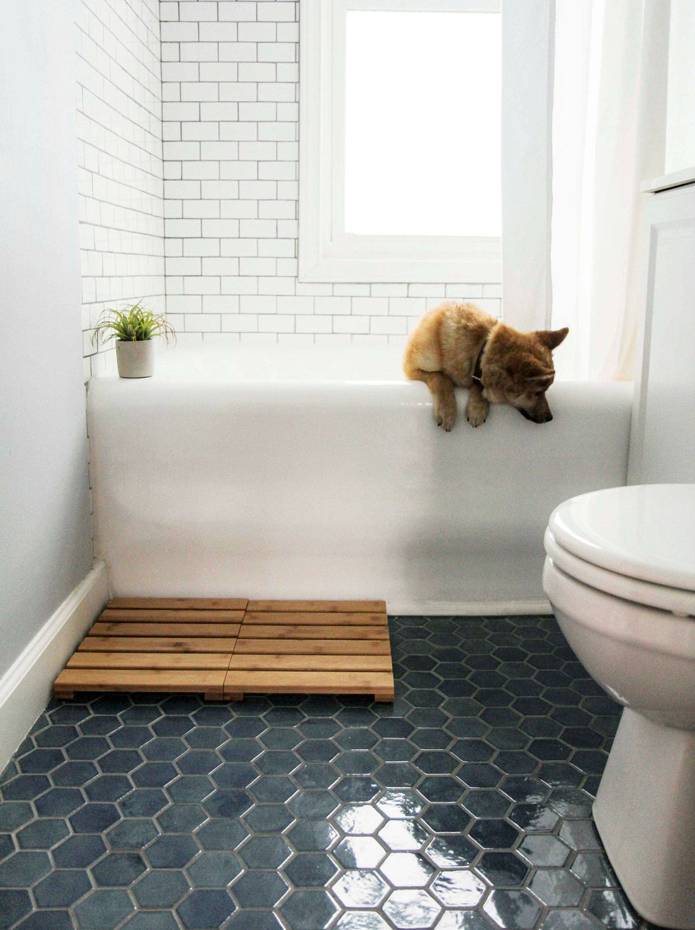 Small Hexagon Denim Bathroom Floor Tile