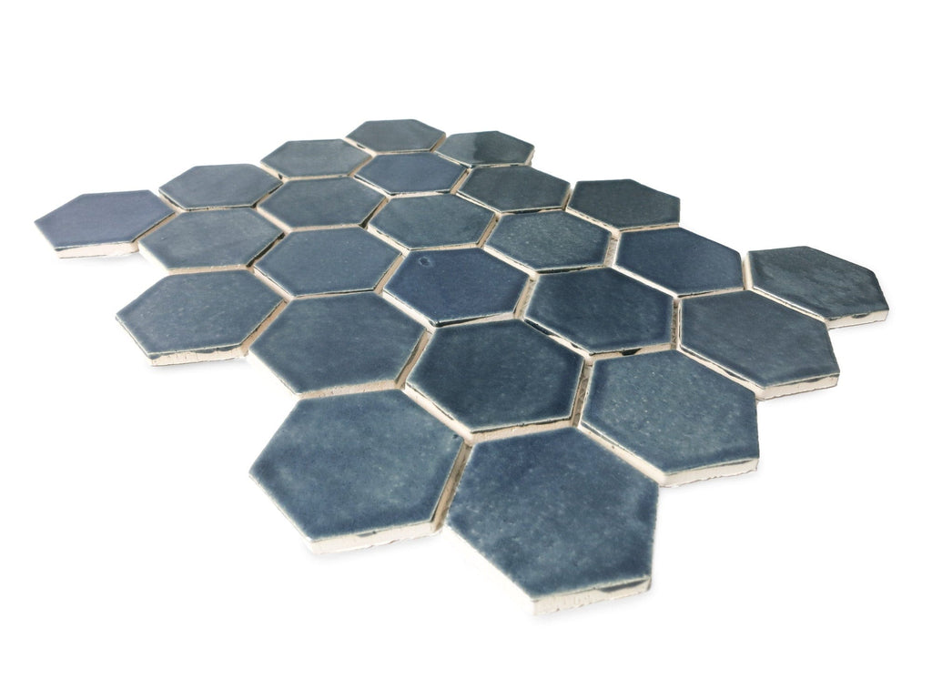 Denim Hexagon Tile  Blue Honeycomb Ceramic Tile – Mercury Mosaics