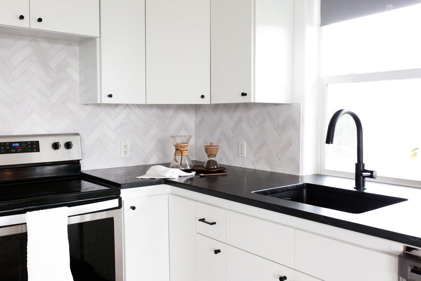herringbone tile, white herringbone tile backsplash, white herringbone tile kitchen backsplash, herringbone tile kitchen, herringbone tile full backsplash