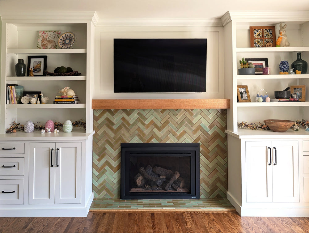 Herringbone Fireplace in Patina