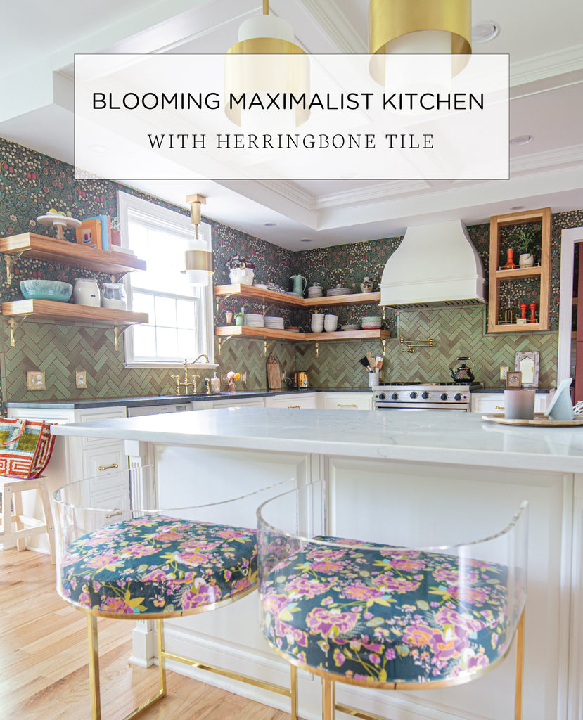 Blooming Maximalist Kitchen with Herringbone Tile