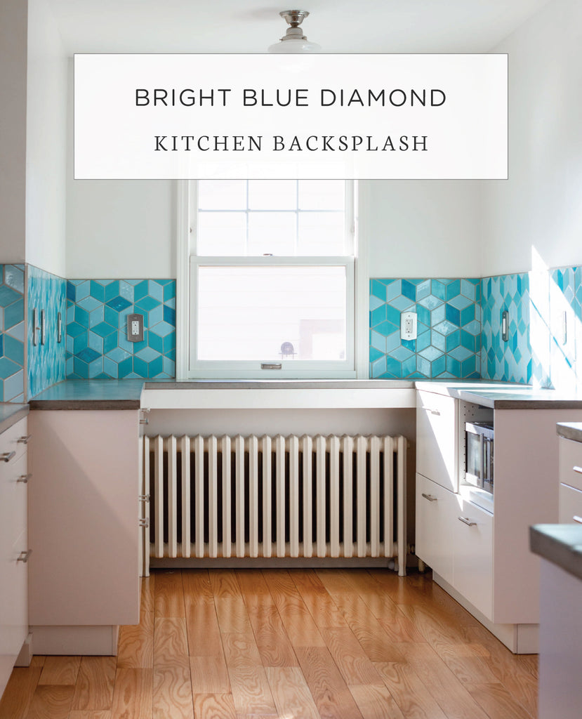 Bright Blue Diamond Tile Kitchen Backsplash Mercury Mosaics