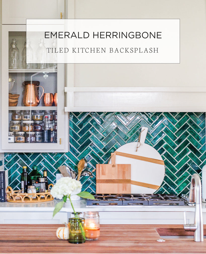 Emerald Herringbone Tiled Kitchen Backsplash