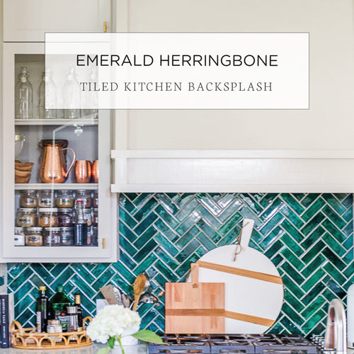 Emerald Herringbone Tiled Kitchen Backsplash