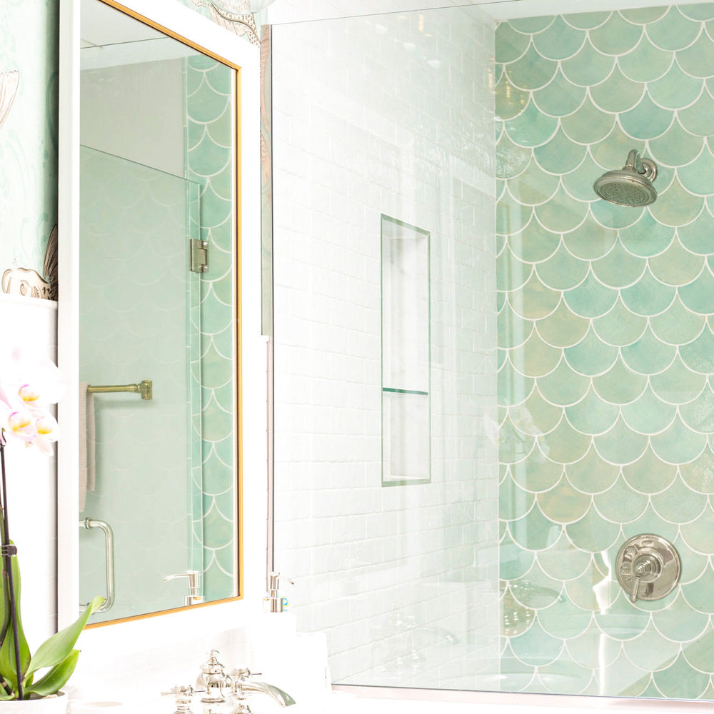 Light Teal Fish Scale Bathroom Tile