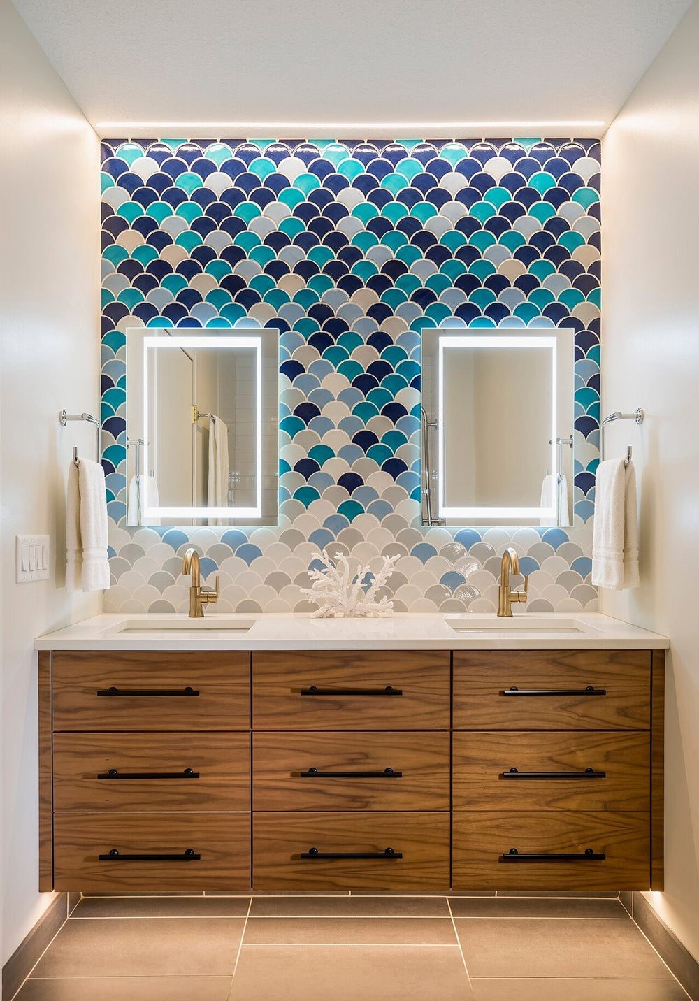 Blue Ombre Fish Scale Bathroom