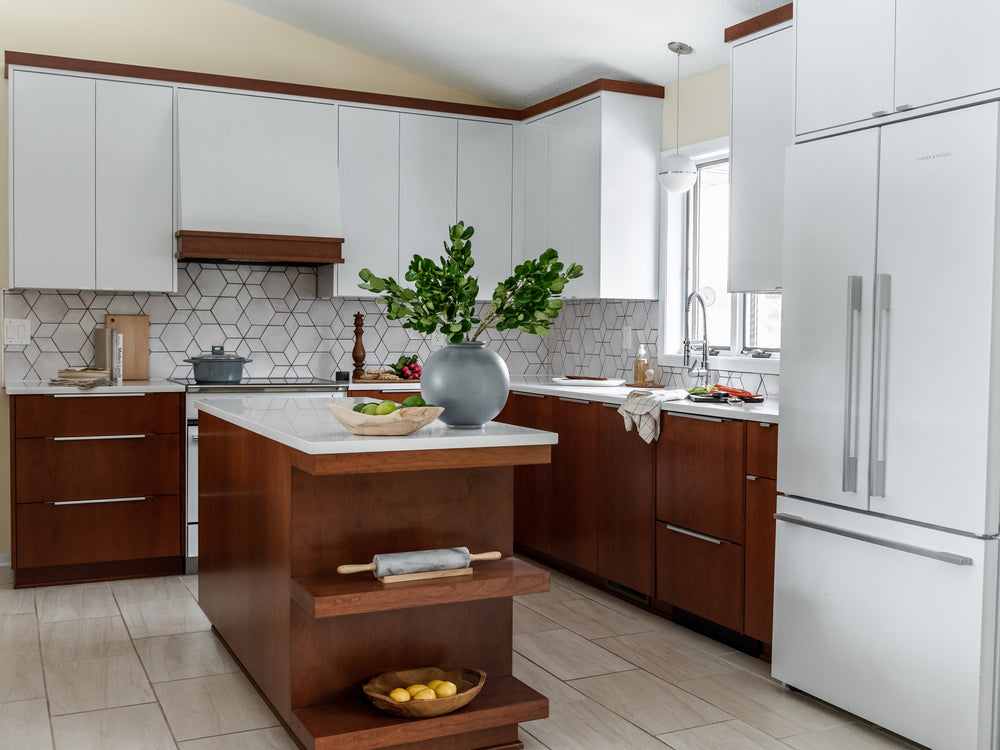 White Kitchen Backsplash with Geometric Tile