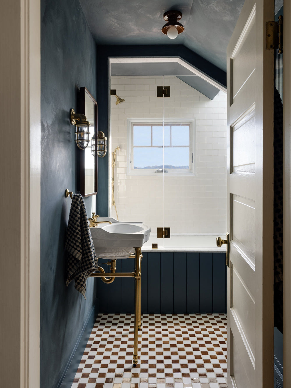 Vintage-Inspired Checkerboard Bathroom Floor