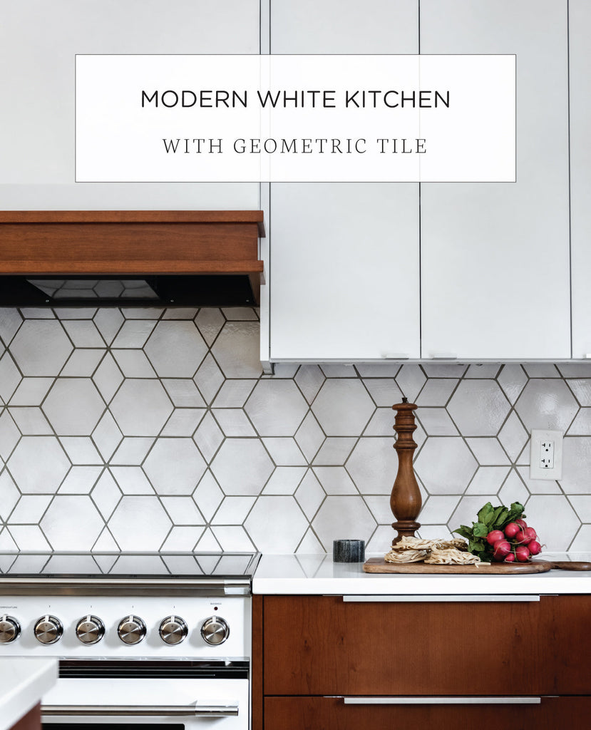 Modern White Kitchen with Geometric Tile