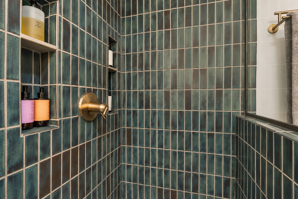 Smokey Teal Tile Shower