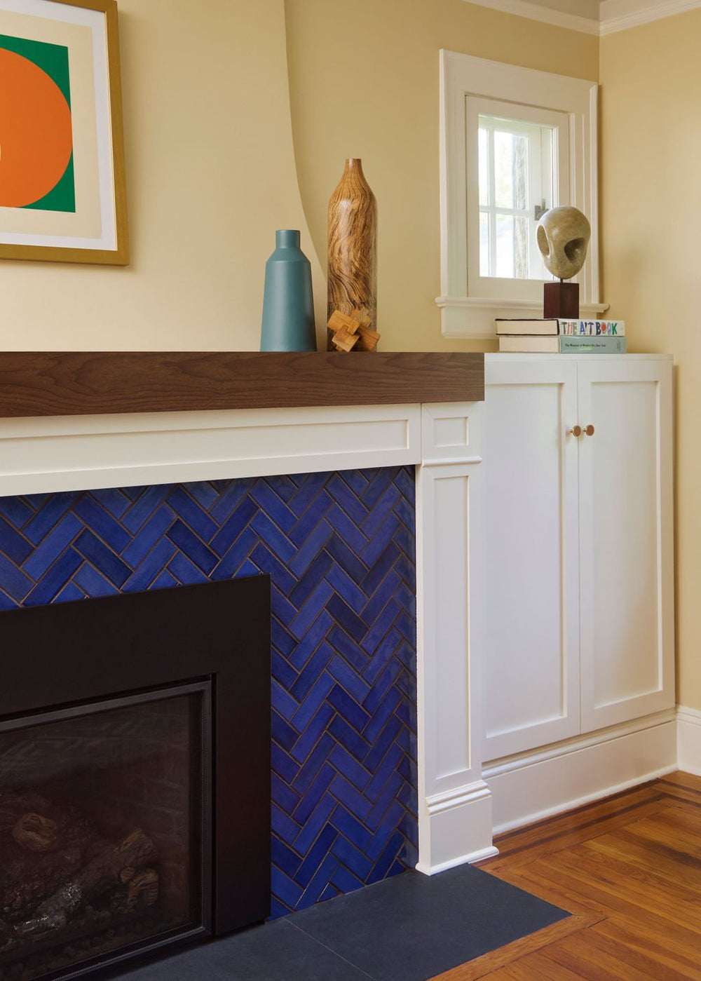 Stunning Sapphire Blue Herringbone Fireplace