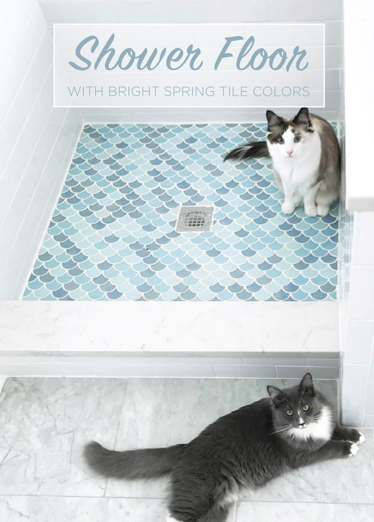 Shower Floor with Bright Spring Tile Colors