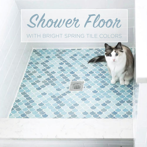 Shower Floor with Bright Spring Tile Colors
