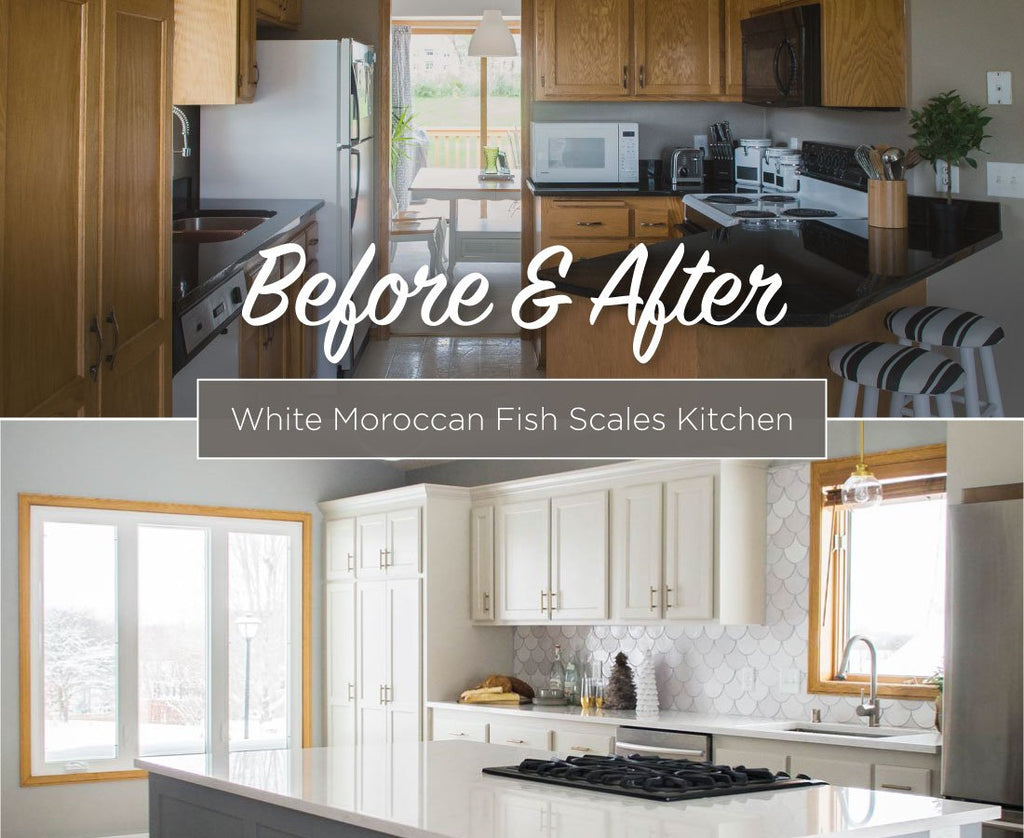 Before and After - White Moroccan Fish Scales Kitchen