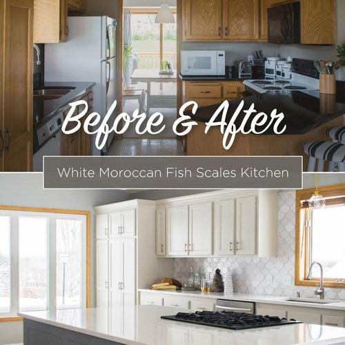 Before and After - White Moroccan Fish Scales Kitchen