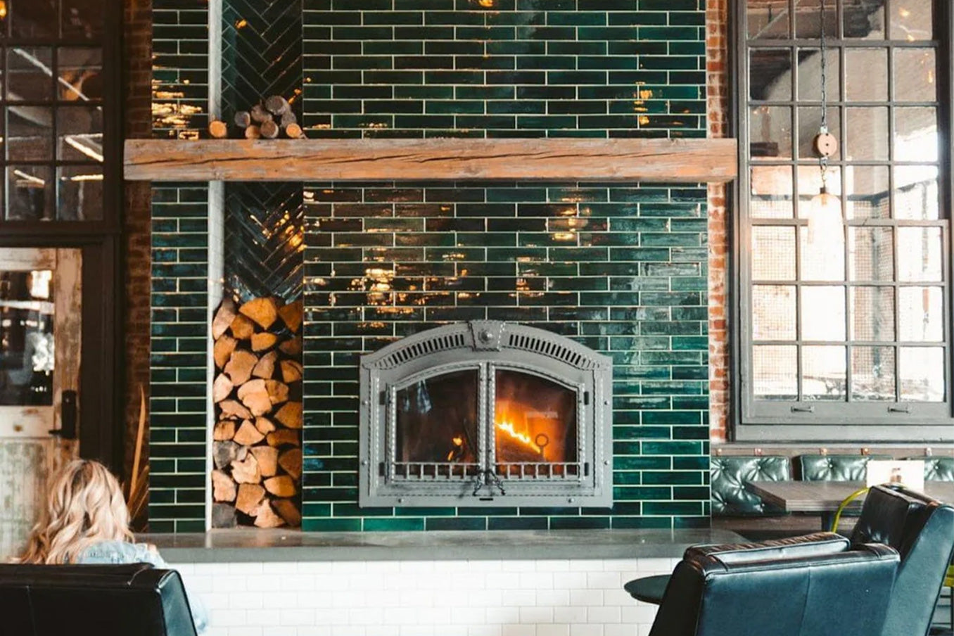 emerald green subway tile, emerald green tile, emerald green subway tile fireplace, emerald green subway tile backsplash