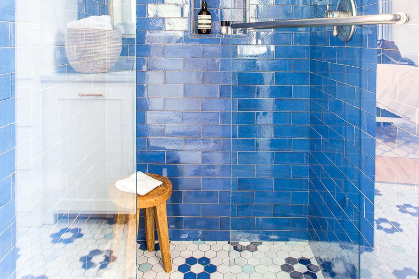 Bright Blue Subway Tile Bathroom full