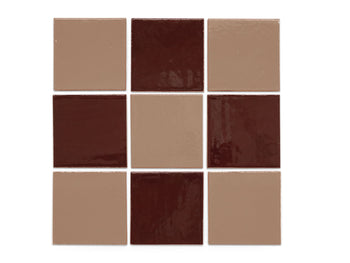 4"x4" Sheeted Subway Tile Pattern - Black Cherry + Mushroom Checkerboard Blend