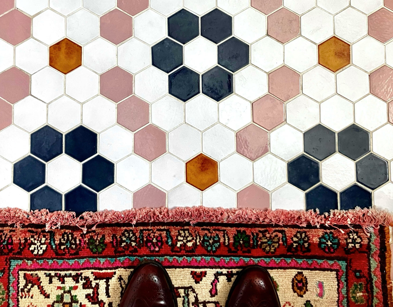 hexagon flower pattern tile floor