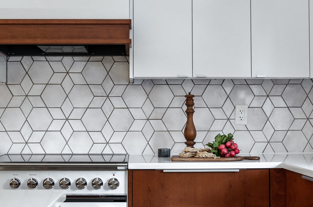 Geo-Star Pattern in White - Ceramic Tile Kitchen Backsplash