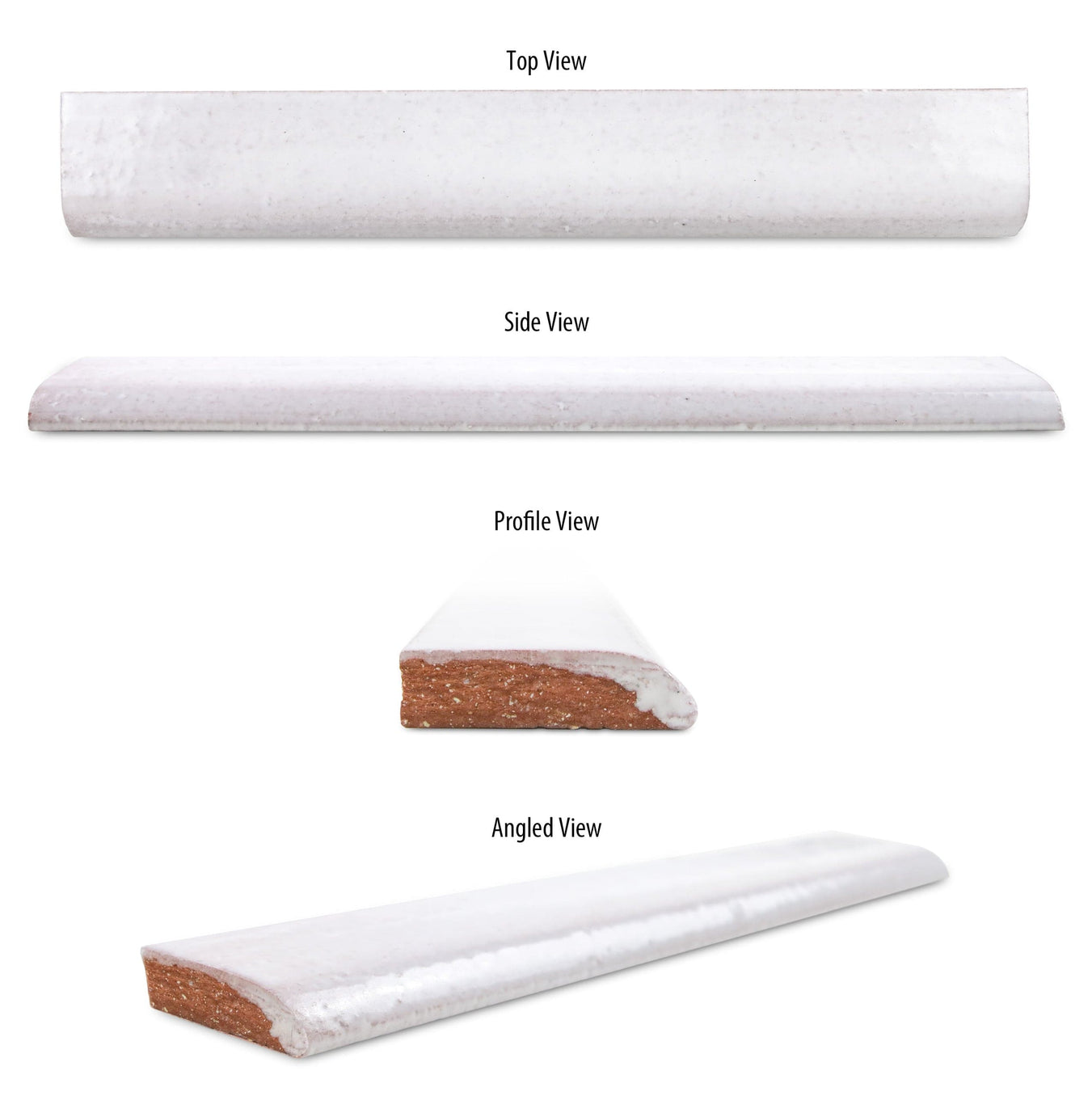 1x6 bullnose 130 white, white bullnose tile, white bullnose tile trim