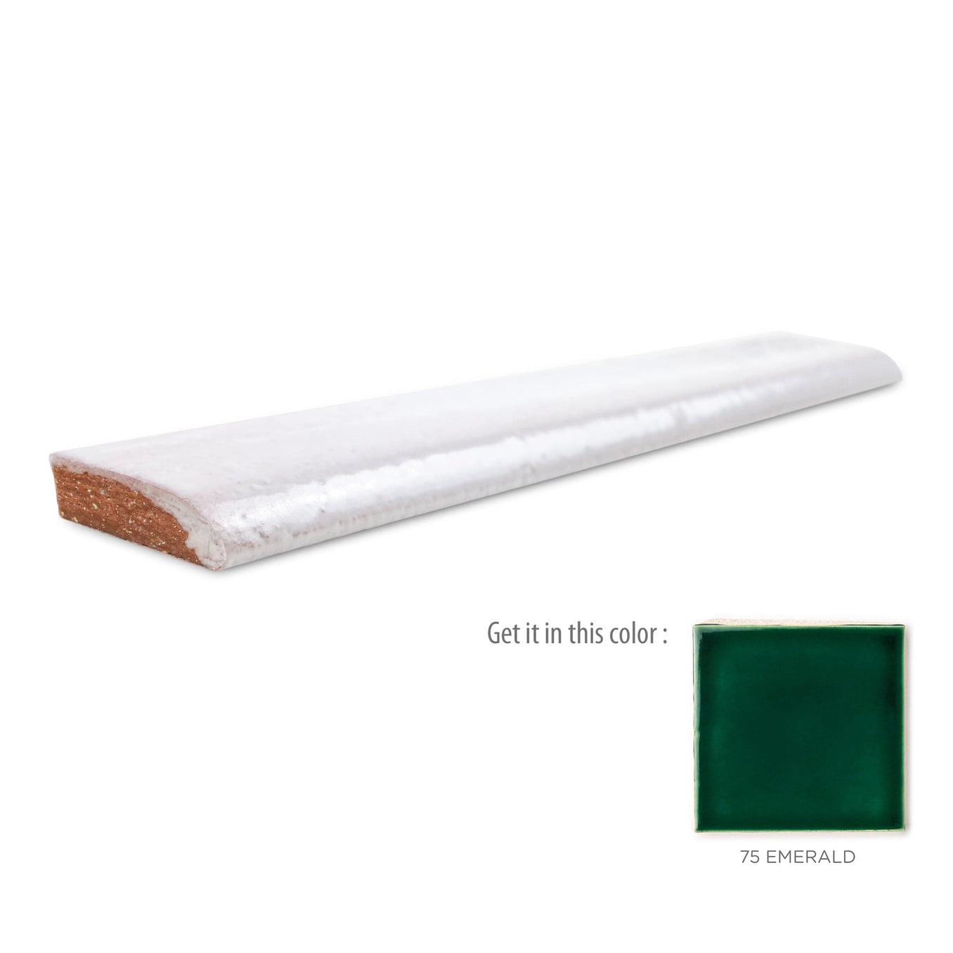 1x6 Bullnose Tile 75 Emerald, emerald green bullnose tile, emerald green bullnose tile trim, emerald green tile trim