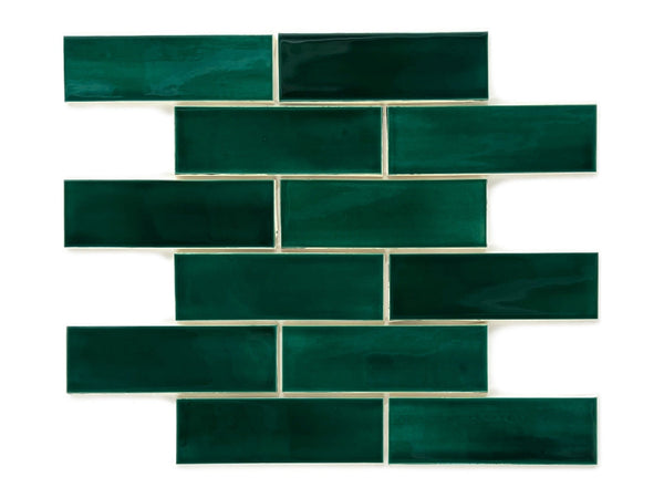 まみさぶろう　グリーン Subway Smoky Emerald Green 1x2 Glossy Glass Tile | Oasis Tile