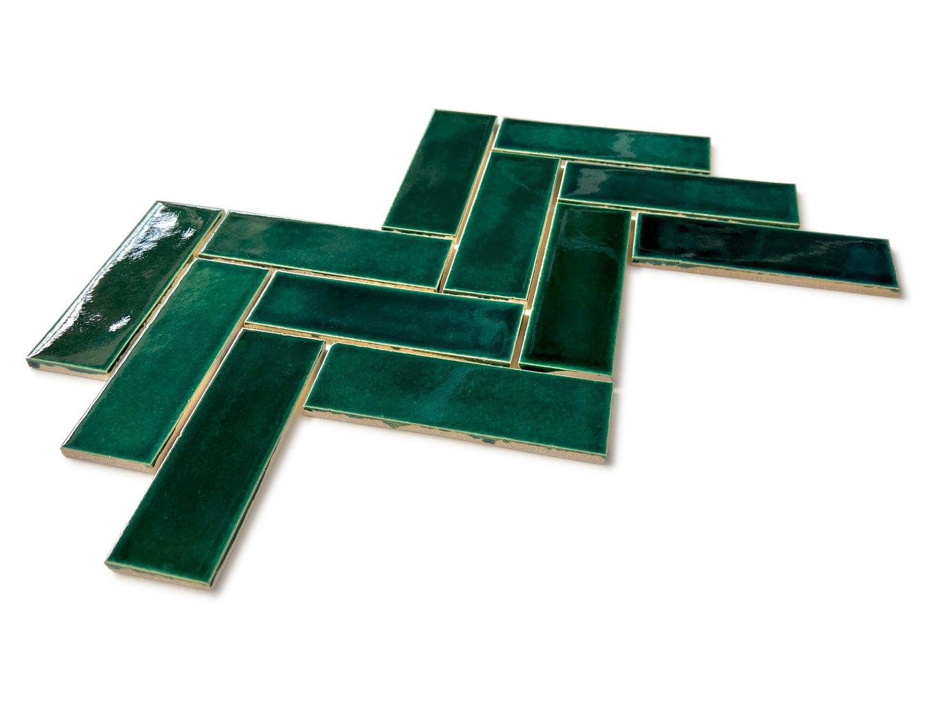 2"x6" Dark Green Herringbone Tile Mercury Mosaics