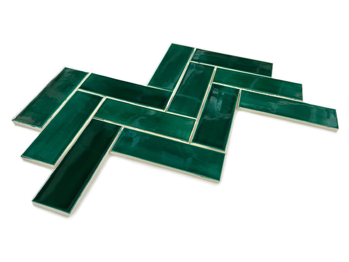 2"x6" Emerald Green Herringbone Tile Buy Ceramic Tile Mercury Mosaics