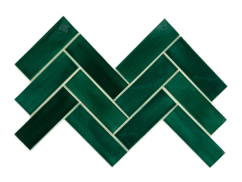 2x6 Emerald Herringbone Subway Tile, emerald herringbone pattern tile, emerald subway tile, emerald green subway tile, emerald green herringbone tile
