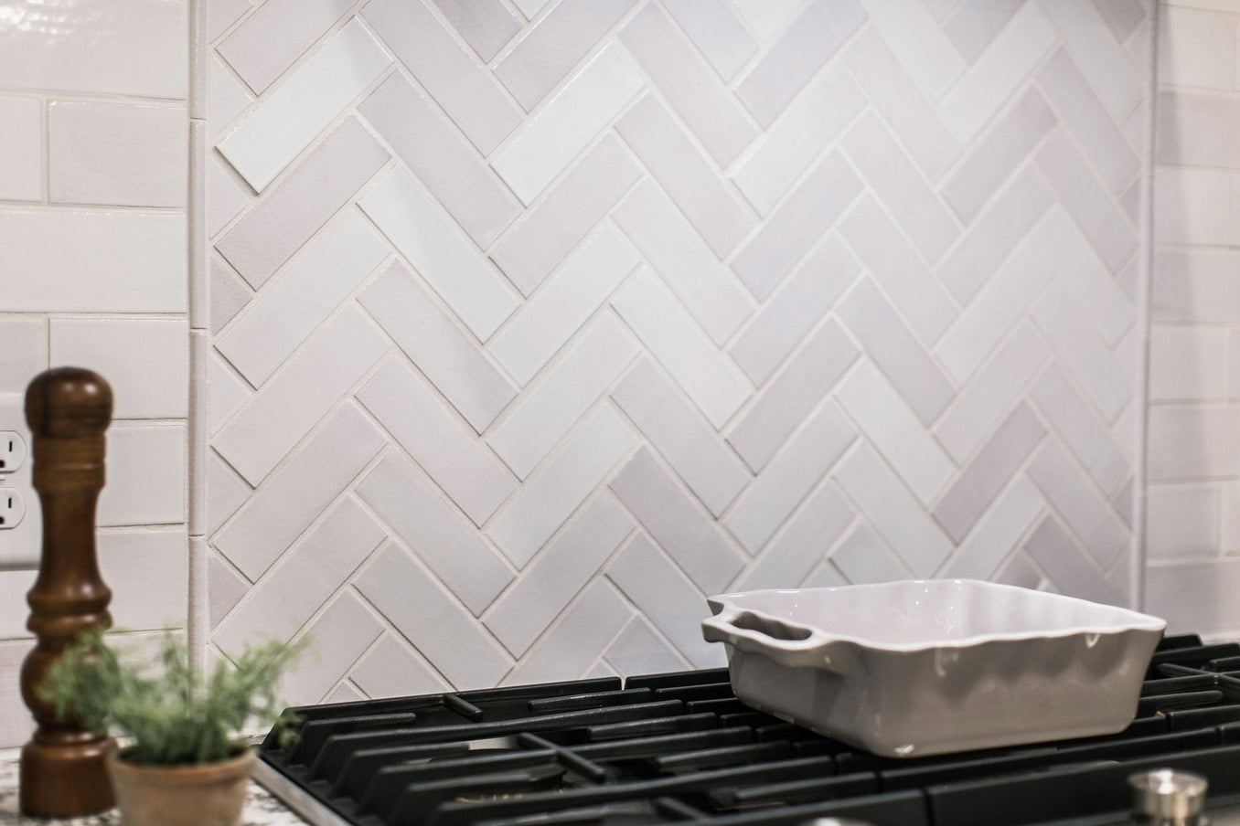 Herringbone Tile Kitchen, white herringbone tile stove backsplash, herringbone tile backsplash, white herringbone tile kitchen backsplash