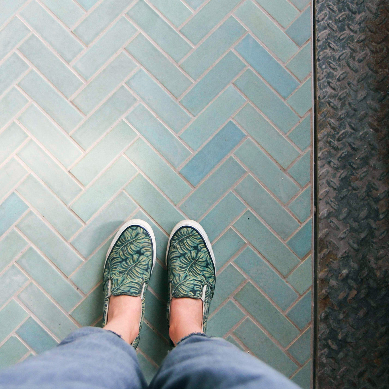 herringbone tile floor