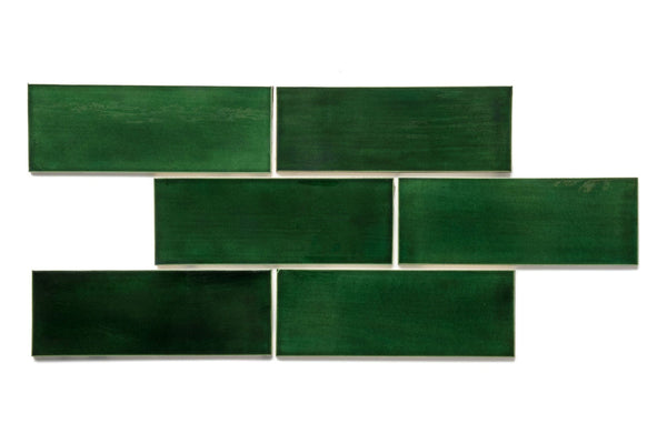 3x8 Subway Tile Vermont Pine - deep green ceramic subway tile, pine green subway tile