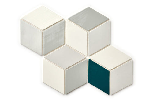 Medium Diamonds- Blue-Yellow-Grey-White-Teal, diamond tile, diamond pattern tile, mid century modern tile, mid century modern diamond tile