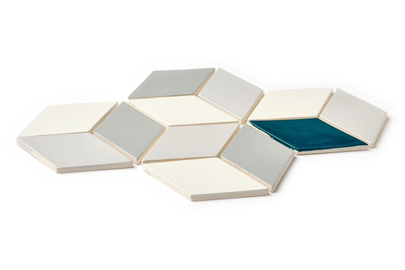 Medium Diamonds- Blue-Yellow-Grey-White-Teal, Medium Diamonds- Blue-Yellow-Grey-White-Teal, diamond tile, diamond pattern tile, mid century modern tile, mid century modern diamond tile