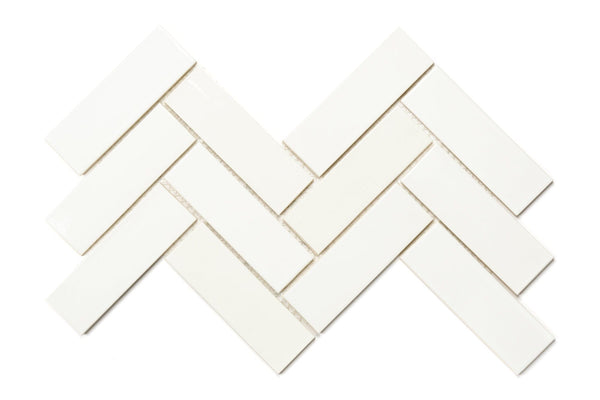 Herringbone Tile - 11 Deco White