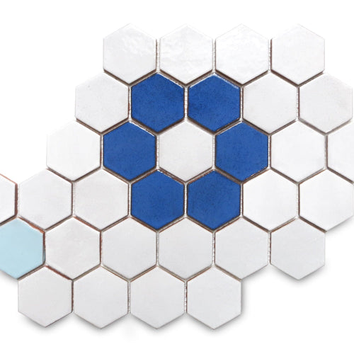 Hexagon Flower Pattern Floor Tile Blue and White