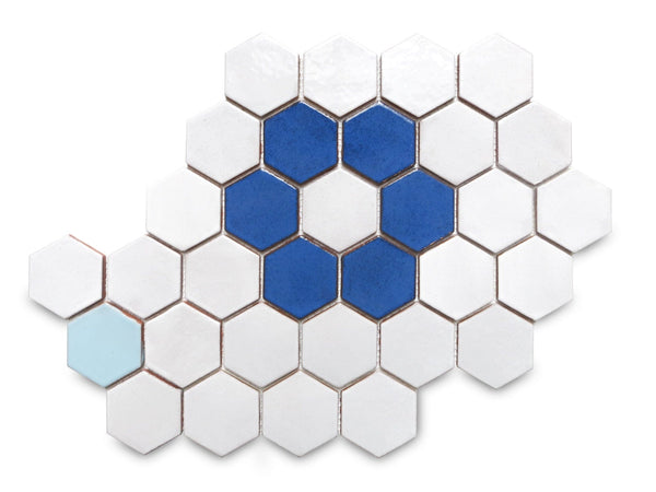 Hexagon Flower Pattern Floor Tile Blue and White